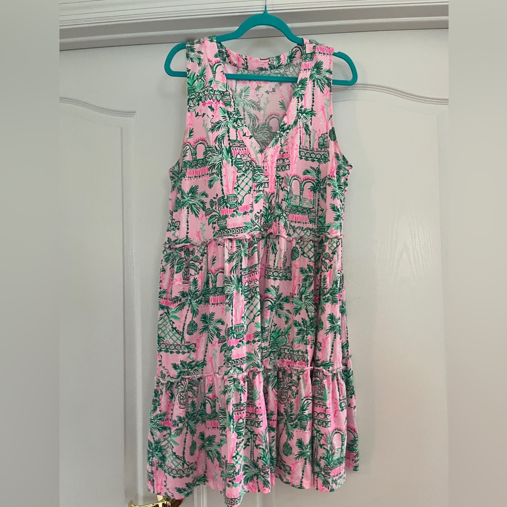 Lilly Pulitzer Pink and Green Ruffled Tiered Sundress